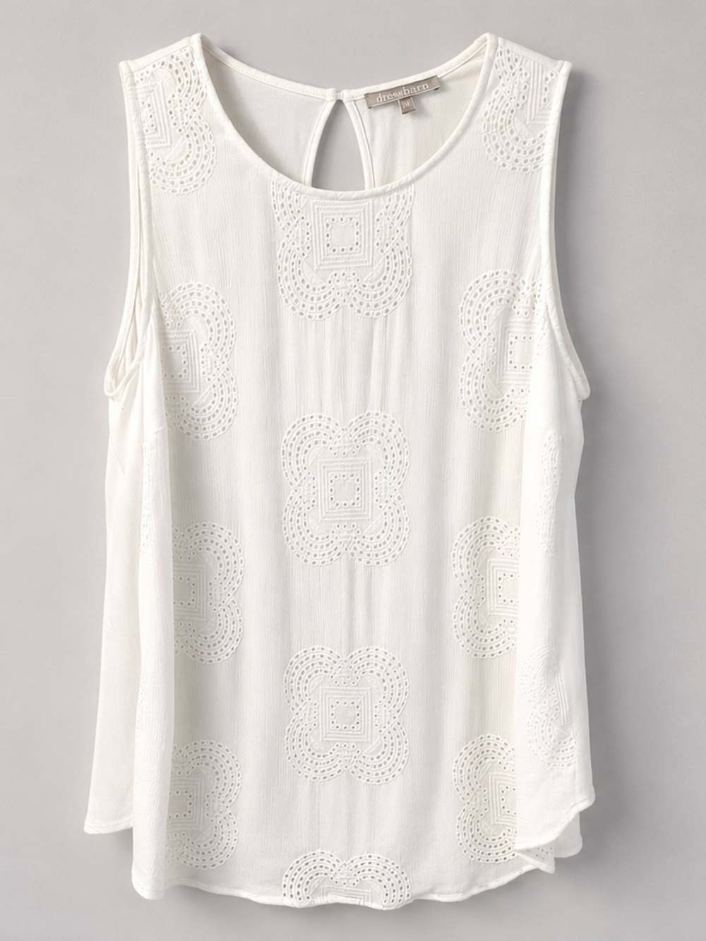 Women’s Sleeveless Eyelet Pattern Shell Top - White, plus 2X